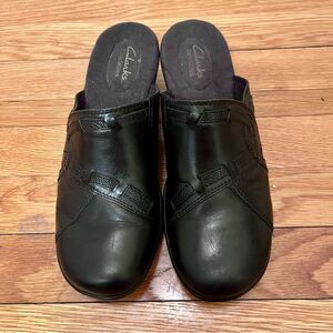 Clarks Bendables Black Leather Comfort Clog Mules Women's Size 8